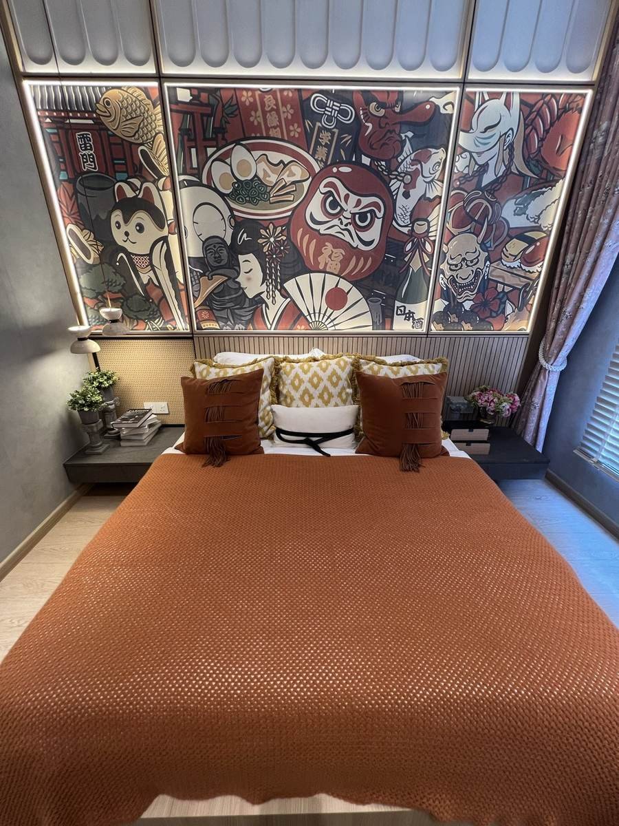Bedroom with feature headboard wall, BungalowDees Premier show unit