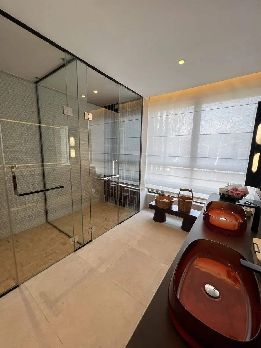 Bathroom with walk-in shower, BungalowDees Premier show unit