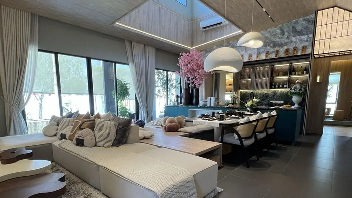 Double-height living area of the BungalowDees Premier show unit