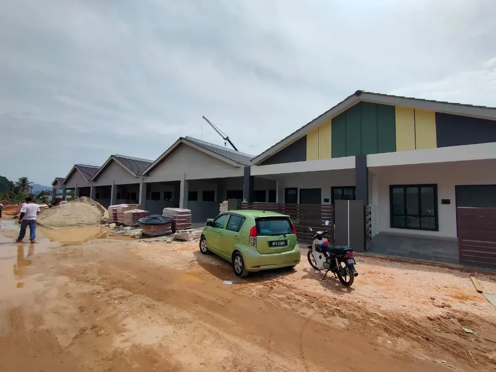 A completed row of single storey units on site