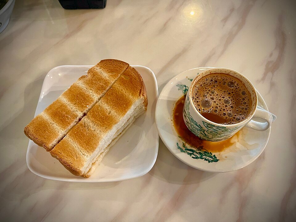 Kaya toast and Ipoh white coffee at a kopitiam in Ipoh
