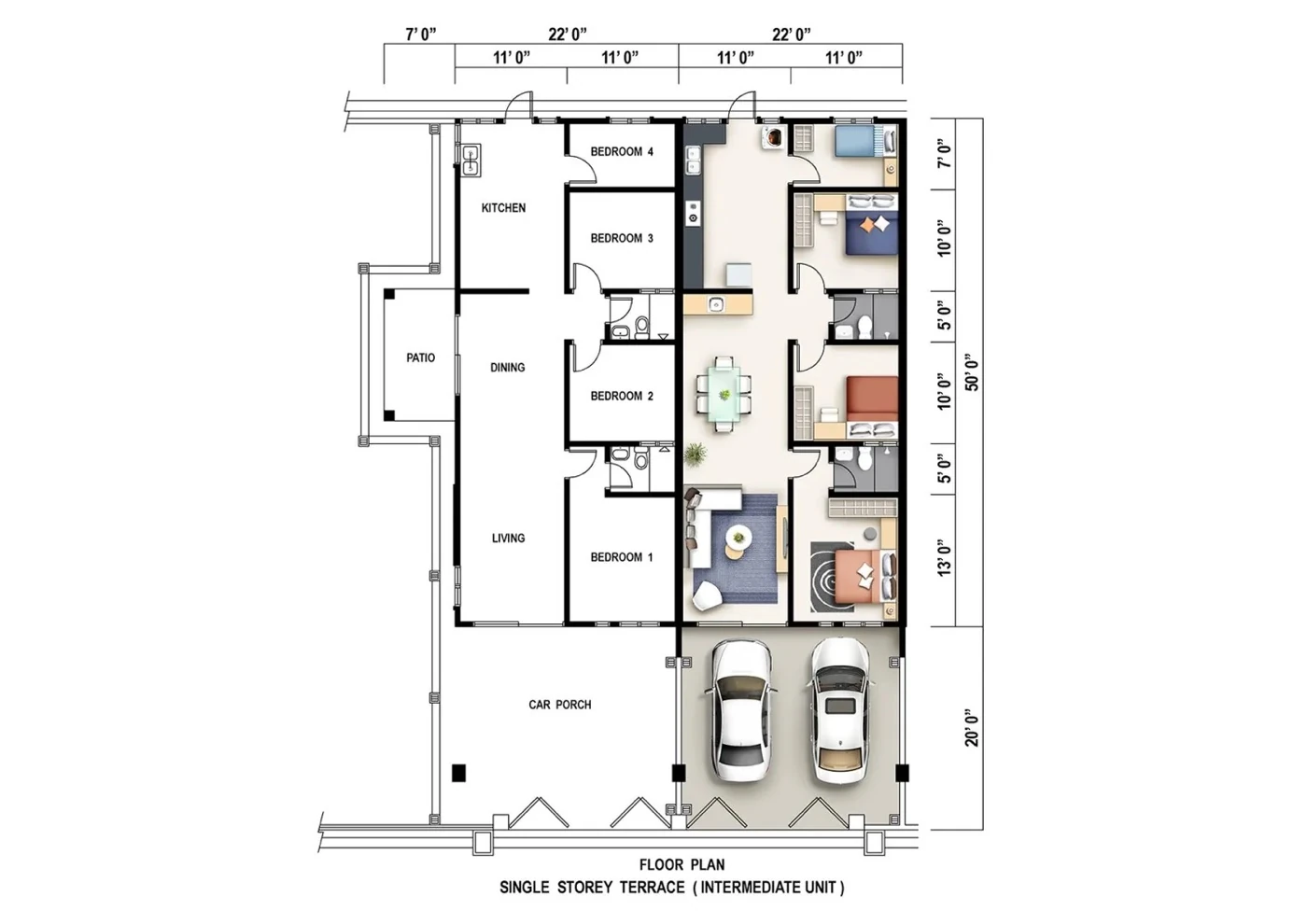 Klemeru 4 single storey terrace floor plan, intermediate unit