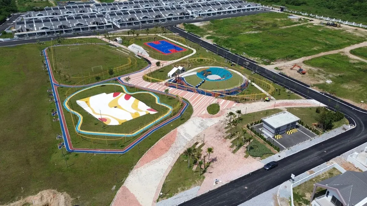 Aerial view of the completed Klemeru community park at Meru, Ipoh