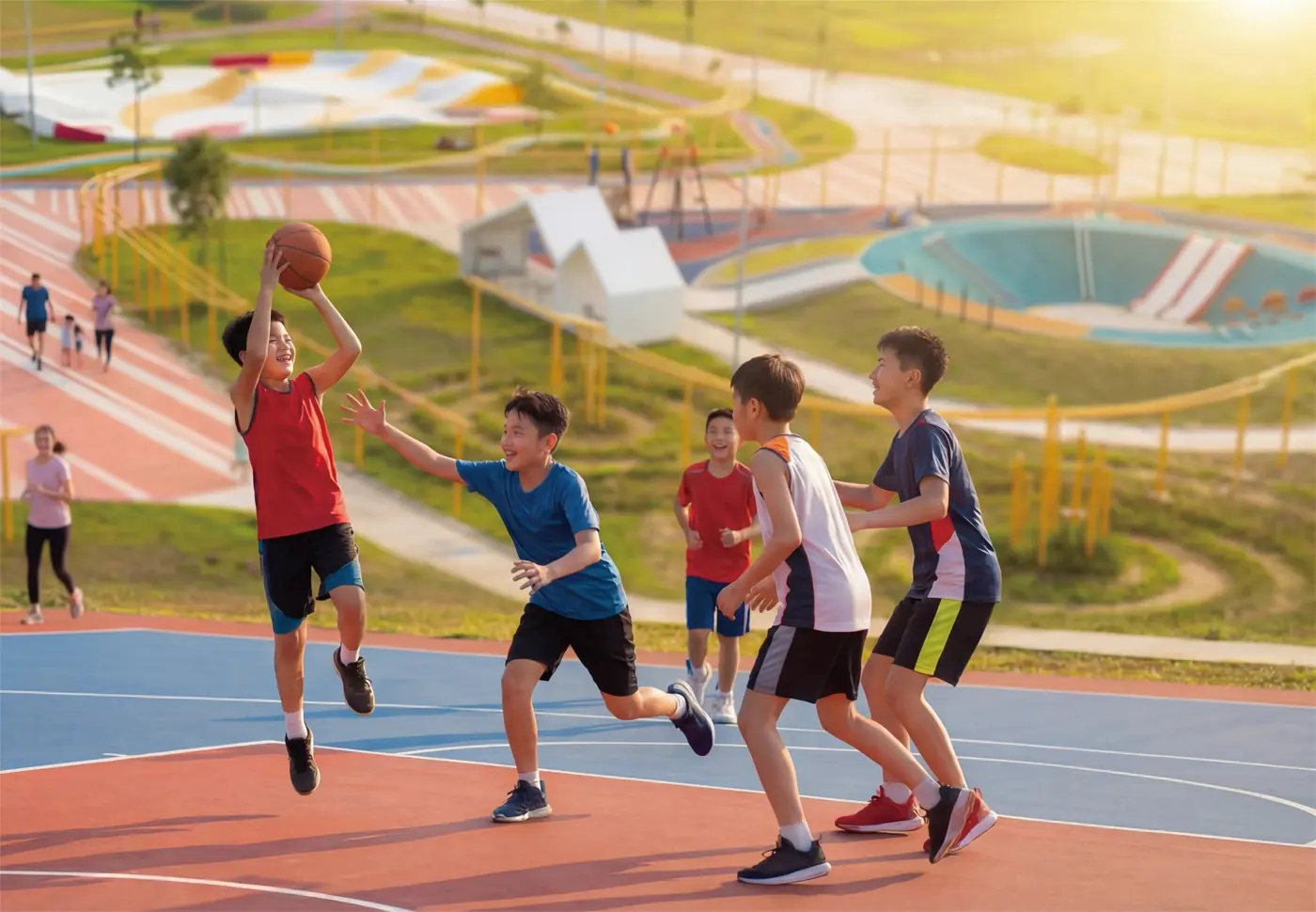 Klemeru community park with basketball court, jogging track and playground
