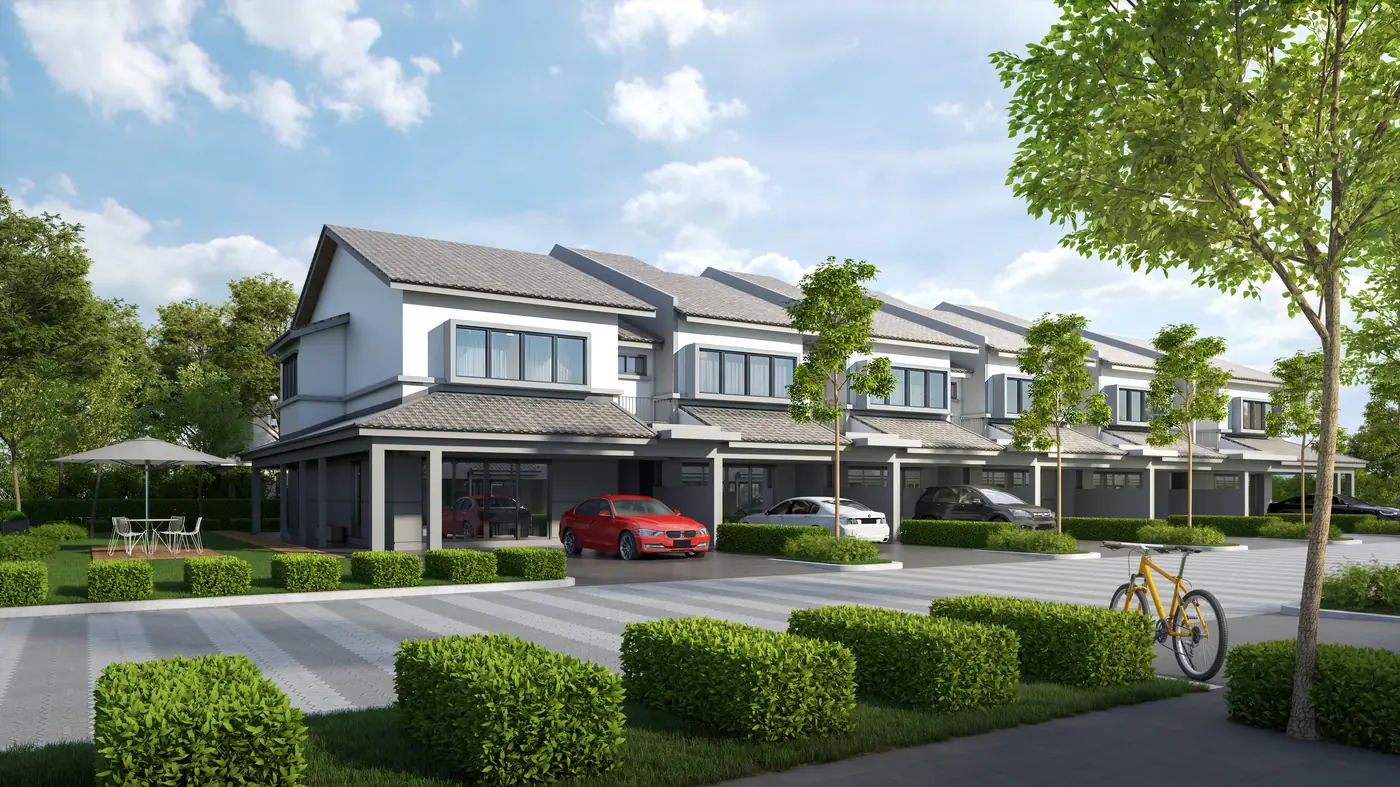 Row of Olive Grove homes with car porches, developer rendering