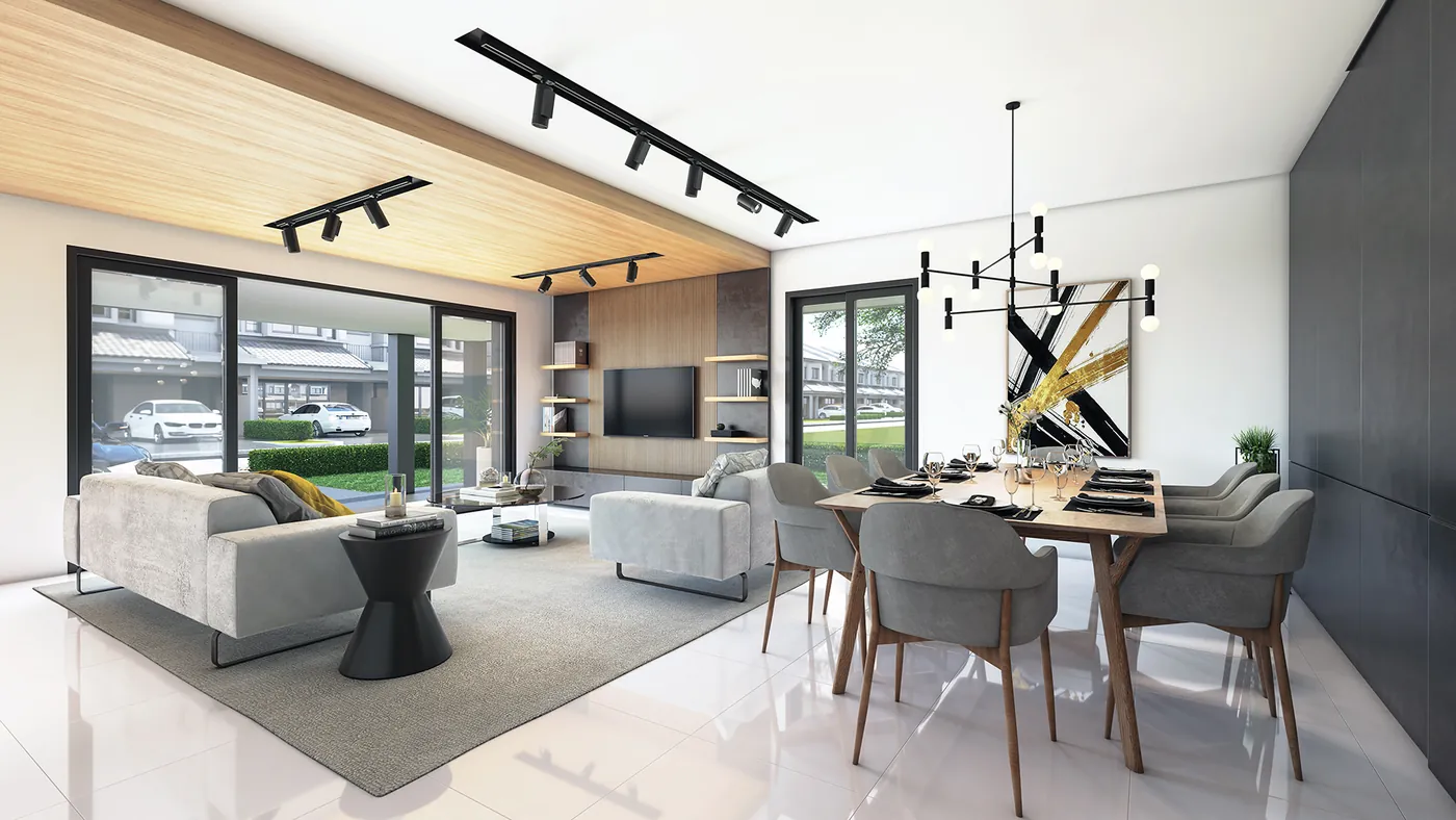 Living and dining area of an Olive Grove home, developer rendering