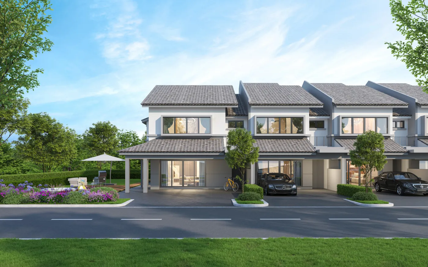 Olive Grove terrace homes and streetscape, developer rendering