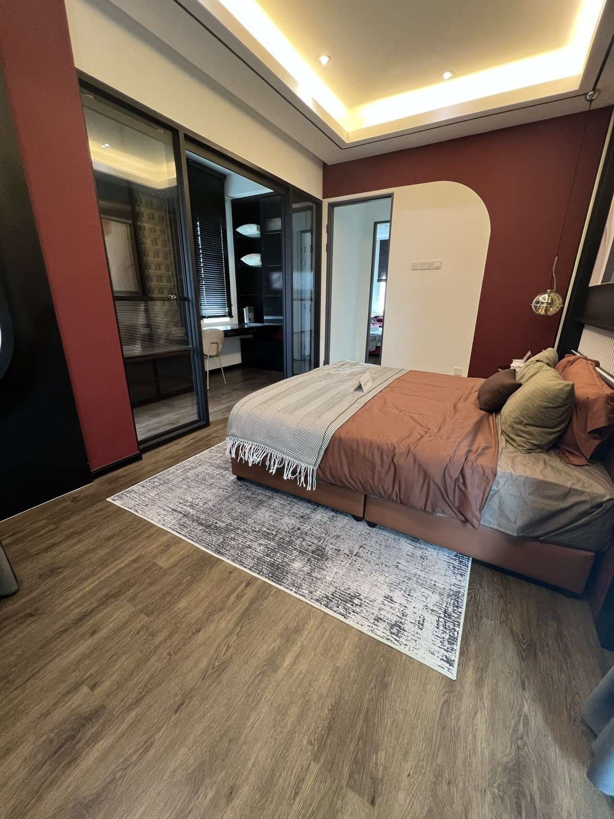Bedroom with feature wall, completed double storey Pearl Garden show unit